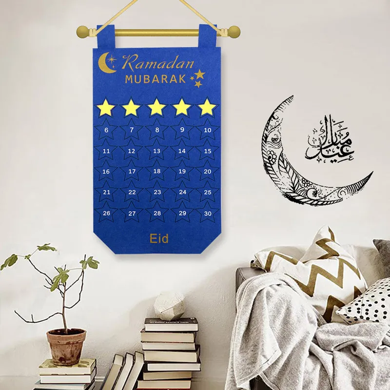 

Newest Eid Mubarak 30days Advent Calendar Hanging Felt Countdown Calendar for Kids Gifts Ramadan Party Decorations Supplies