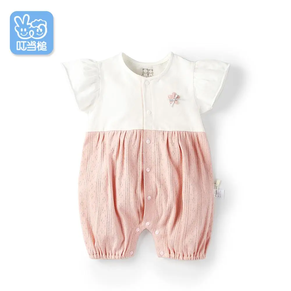 Leapparel/Летний дышащий хлопковый комбинезон с короткими рукавами и цветочным принтом для новорожденных и маленьких девочек 0-12 месяцев