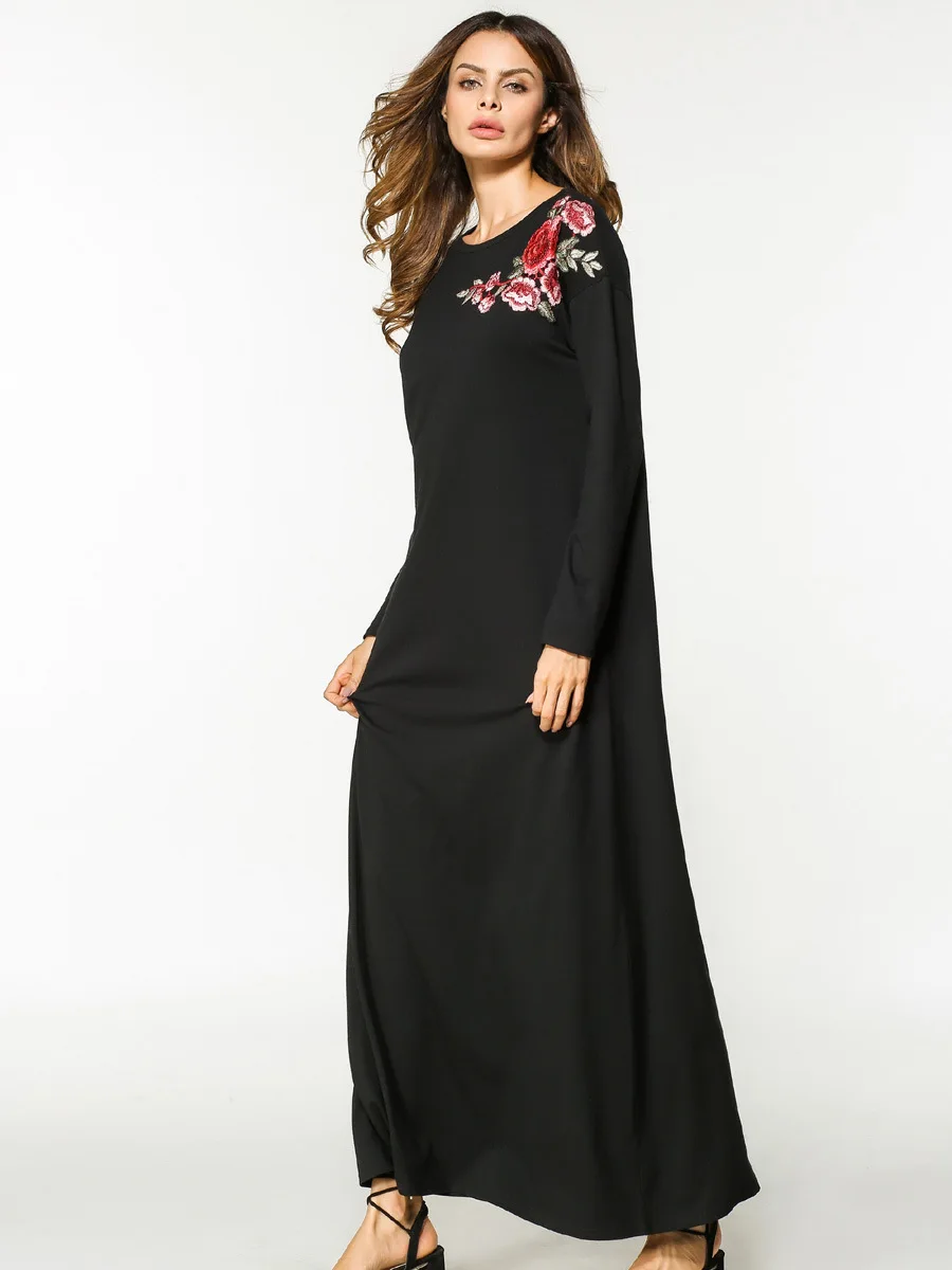 2018 мусульманское хлопковое повседневное свободное платье Абая с вышивкой и