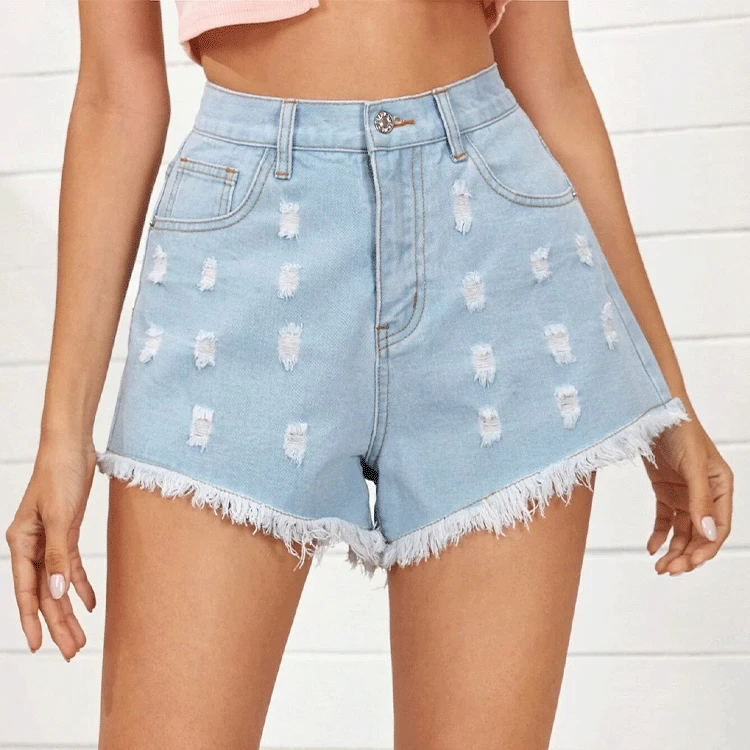 

2021 Spring and Summer New Hot Pants Trend Wash Old Broken Holes All-match Denim Shorts Women
