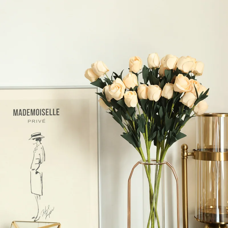 6 головок мини PU Тюльпан искусственный цветок Настоящее прикосновение букет