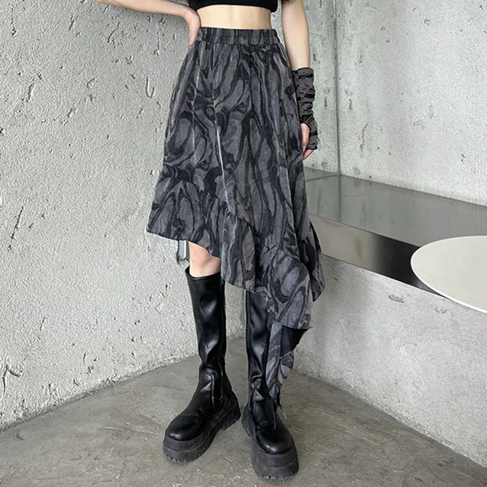

2021 Summer New High Street Fashion Designer Tie Dye Irregular Skirt High Waist Casual Loose Hipster Simple Popular
