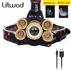 Мощный светодиодный налобный фонарь, налобный фонарь с 5 светодиосветодиодный T6, налобный фонарь с датчиком, налсветильник фонарь с аккумулятором 18650, подходит для кемпинга и рыбалки