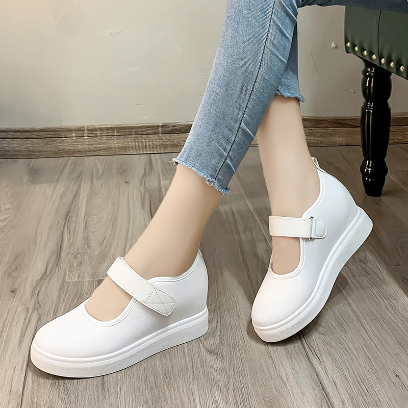 

Hidden Wedge Platform Ankle Strap Shoes Woman Height Increasing Office Work Shoes Lady Dropshipping Casual PU Women Pumps