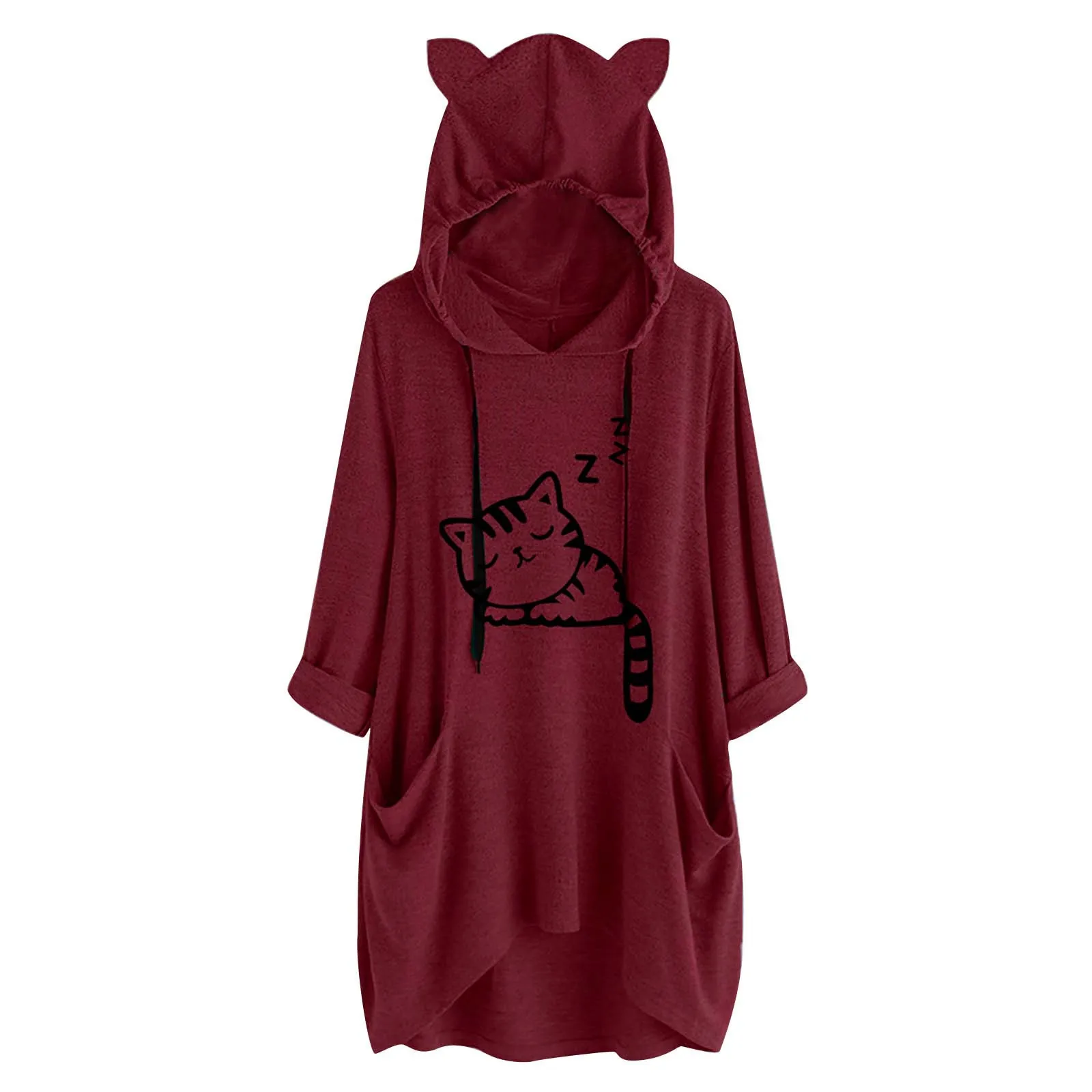 Модные женские толстовки с капюшоном кошачьими ушками 40 # мини-платья топы