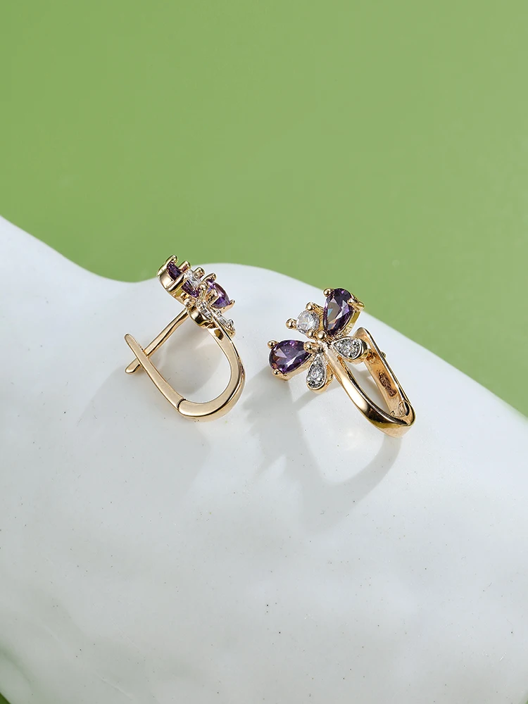 

INALIS Butterfly Earrings For Women Champagne Gold Stud Earring Purple Zircon Fashion Jewelry Hot Selling Gift For Girlfriend