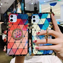 Luxury Bracket Ring Blu-ray Square Silicone Case For iphone X XR XS MAX 6S 6 7 8 plus cover for iPhone 11 Pro Max Phone Case
