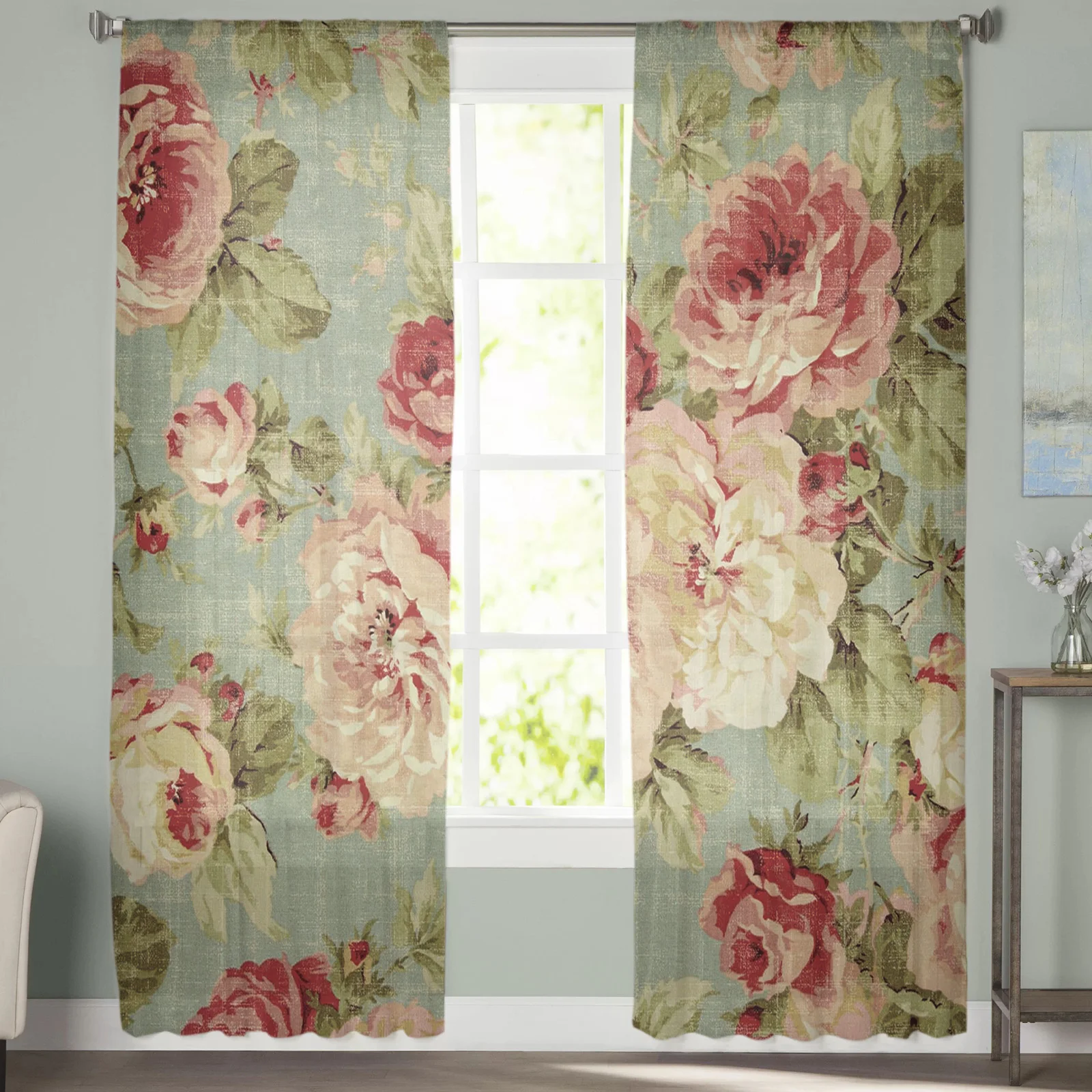 Peônia flor sheer cortinas para sala de