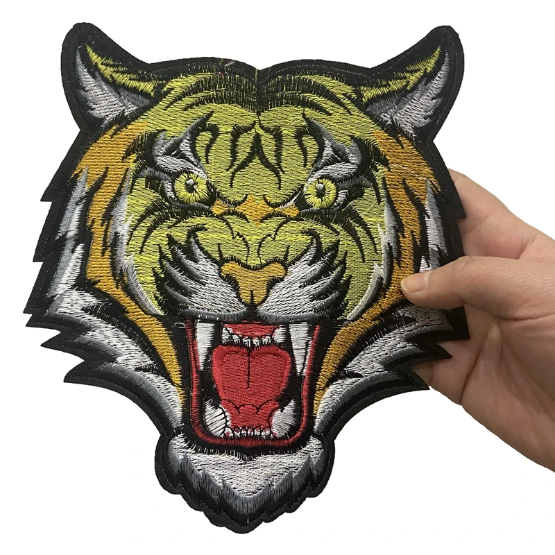 

embroidered yellow tiger head patch iron on perfect quality custom badges sewing on animal clothing appliqued sticker for jacket