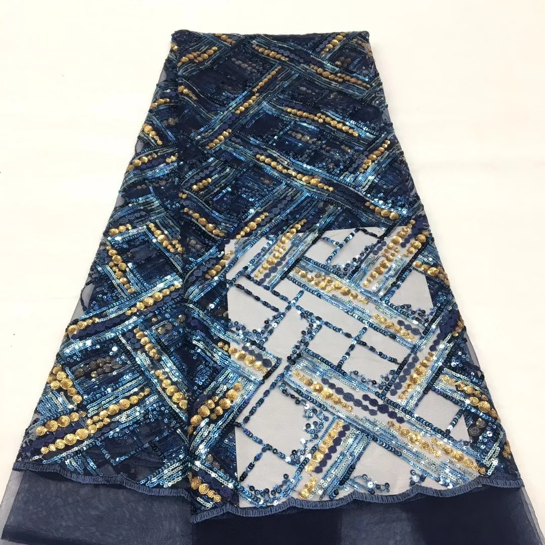 

Африканское кружево высокого качества, кружевная Ткань 5 ярдов 2021, Последняя французская мода, цветная вышитая кружевная ткань с блестками XX4590