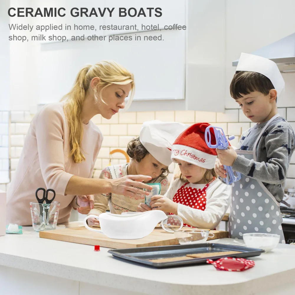 

2Pcs Ceramic Gravy Boats Sauce Storage Spoon with Handle Dinning Table Decor