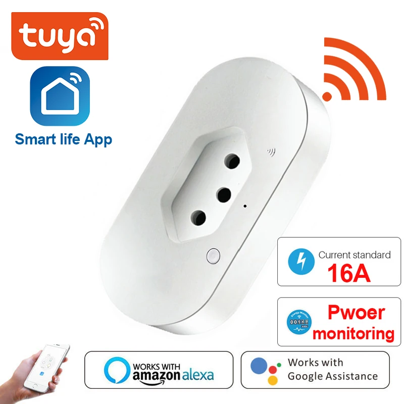 

Tuya Brazil WiFi 16A Smart Plug Support Alexa Google Home Wireless WIFI Remote Control Socket Voice Control Smart Power Socket
