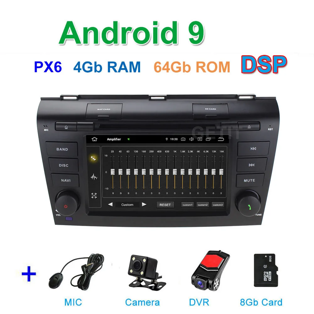 DSP 64G PX6 Android 9 автомобильный DVD видео стерео радиоплеер gps навигация для Mazda 3 мазда3 2003~ 2009 - Цвет: DSP PX6 CAM DVR SD