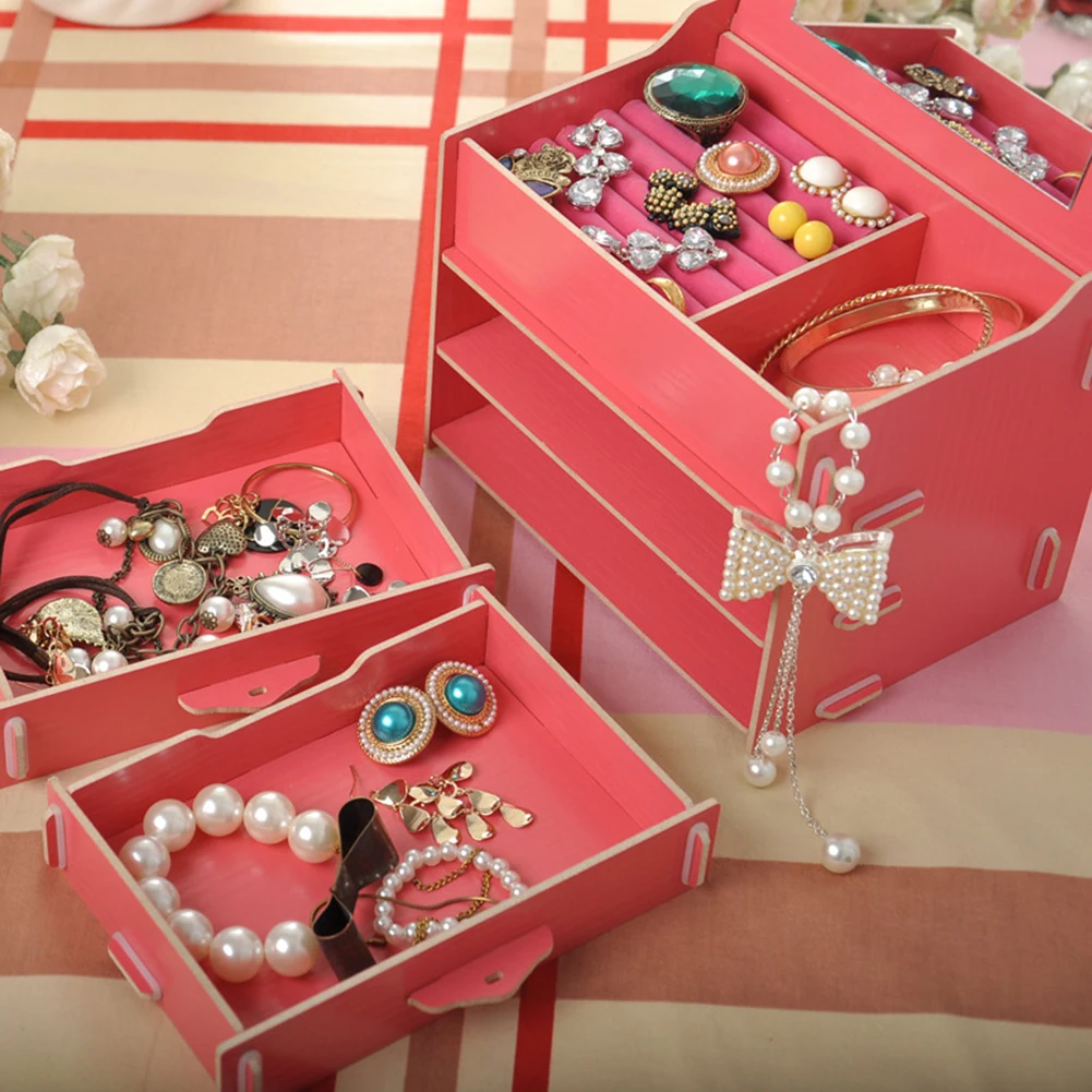 Настольный ящик для хранения косметики домашний зеркальный комод контейнер кейс