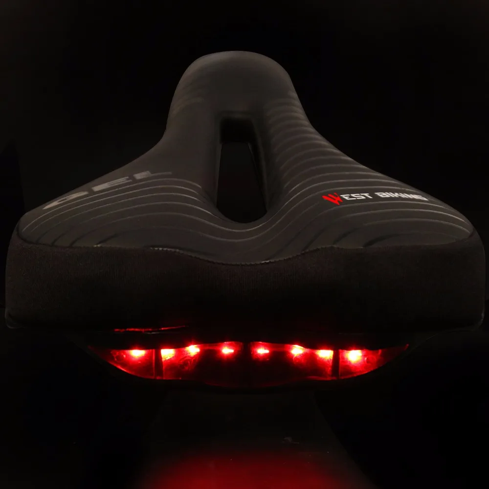 

Waterproof Bike Saddle with Tail Light MTB Bike Cycling Saddles Soft Comfortable Hollow Bicycle Safety Bike Saddle Warning Light