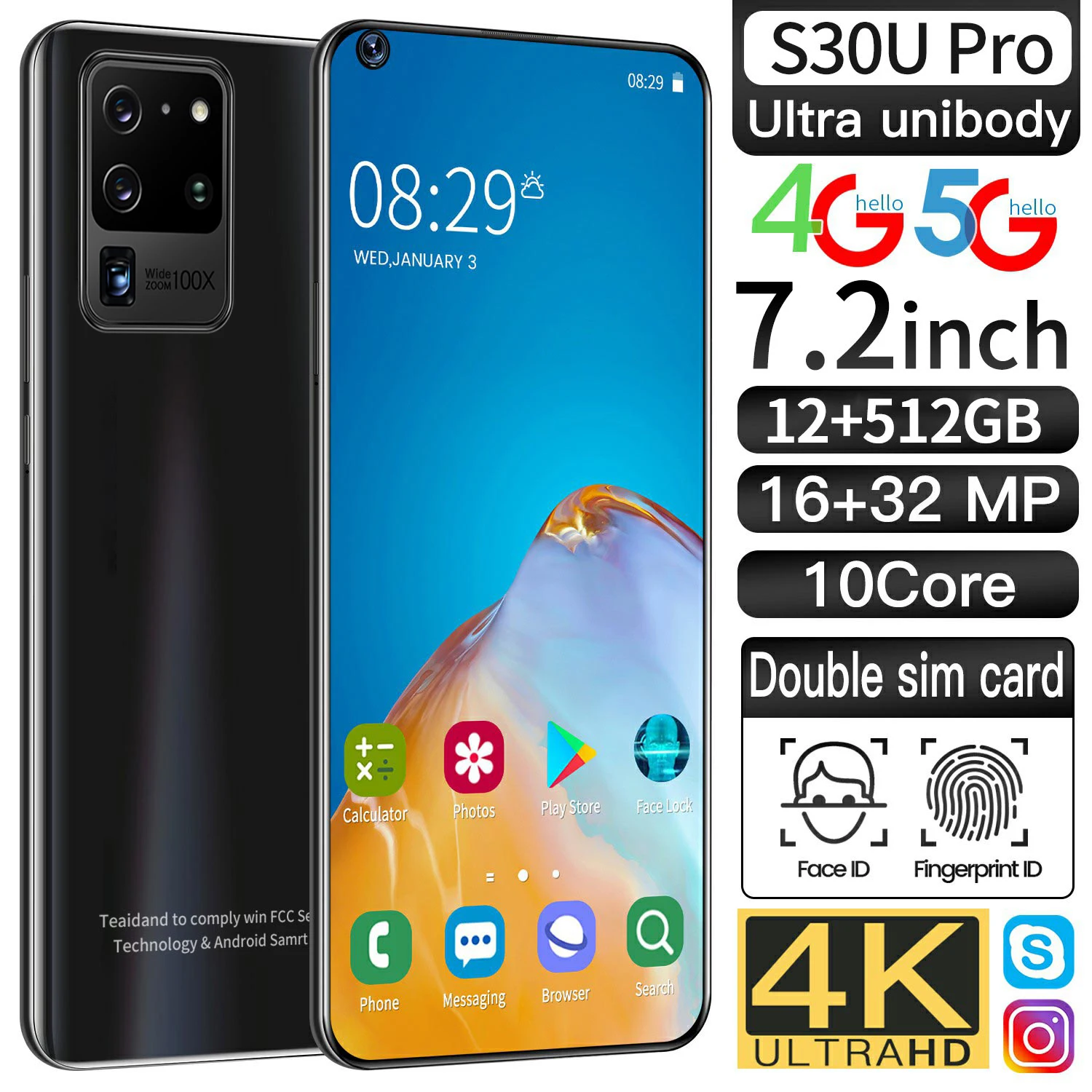 

Galay S30 U PRO Smartphone 7.2 Inch 4G 5G 16+32MP Network Core 12GB 512GB Global Version Andorid 10.0 Unlock Mobile Phone