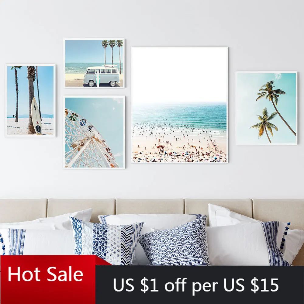 Картина на холсте с изображением Калифорнийского пляжа фургона колеса обозрения