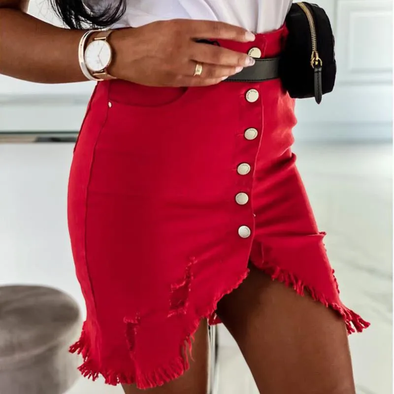 

Tassel Mini Office Lady Skirts Women Summer New Fashion Casual Slim Fit Button Up Pocket High Waist Sexy Pencil Skirt Streetwear