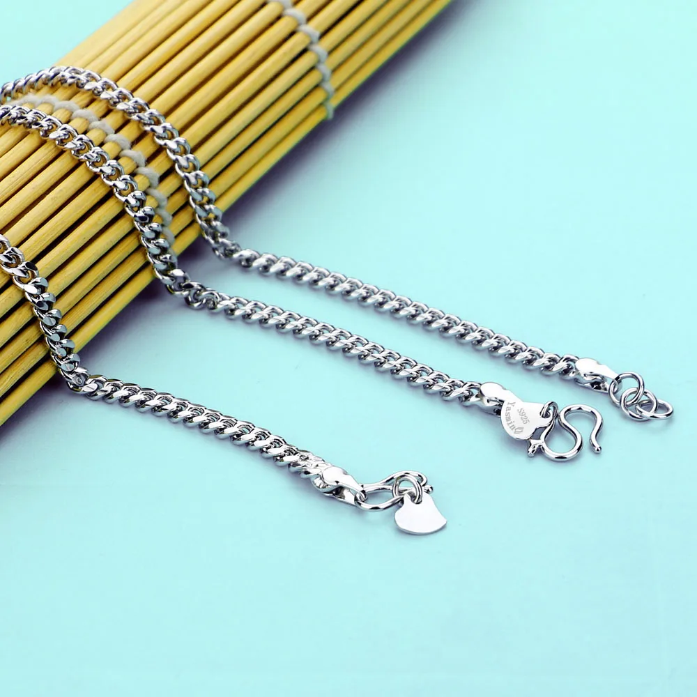 

Minimalist Men's Original 925 Silver Necklace 4MM Horsewhip Chain Chokers Necklaces Fine Jewelry M Button With Gift Box