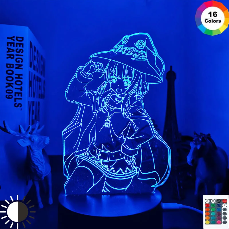 Светодиодный ночник с аниме KonoSuba Megumin для спальни, декоративный светильник, подарок на день рождения, Настольный акриловый 3d светильник для манги, коносубы - изображение