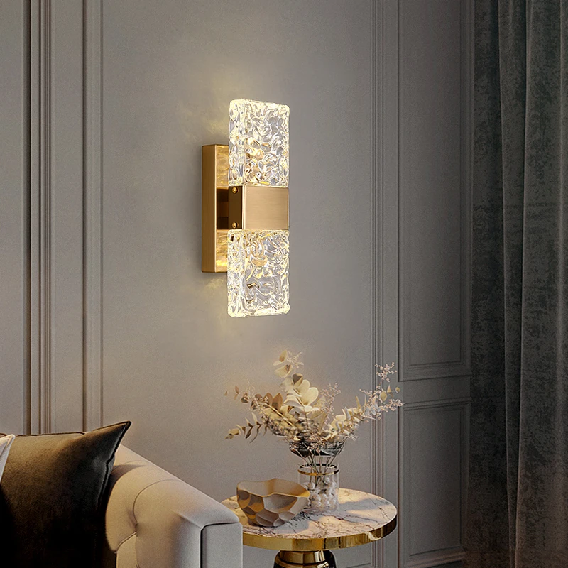 JMZM-Lámpara de pared de cobre y cristal nórdico, candelabro LED creativo transparente para sala de estar, dormitorio, escalera, guardarropa, Baño