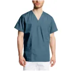 Униформа медсестры, мужские топы, однотонные футболки с коротким рукавом и карманами, блузка, рабочая одежда для врачей, большие скрабы, рабочая одежда для ухода
