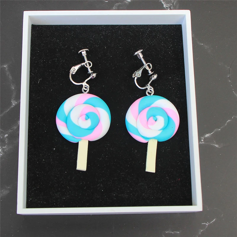 Детская клипса серьги красочные большой леденец винт Висячие Смешные пищевые не