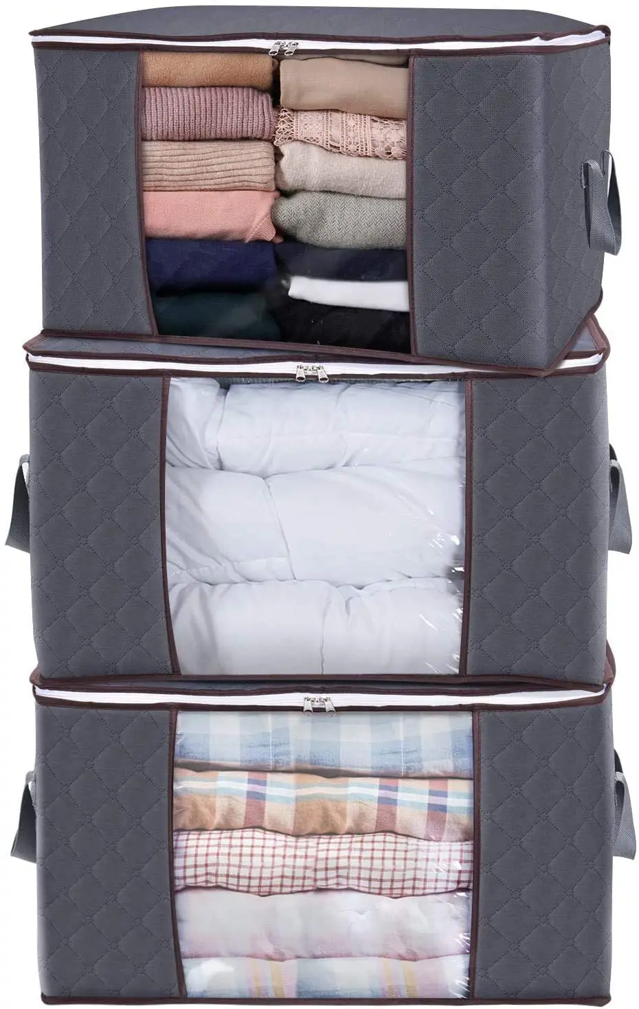 

Large Capacity Clothes Storage Bag Organizer with Handle Fabric for Comforters Blanket Bedding Foldable with Zipper Clear Window