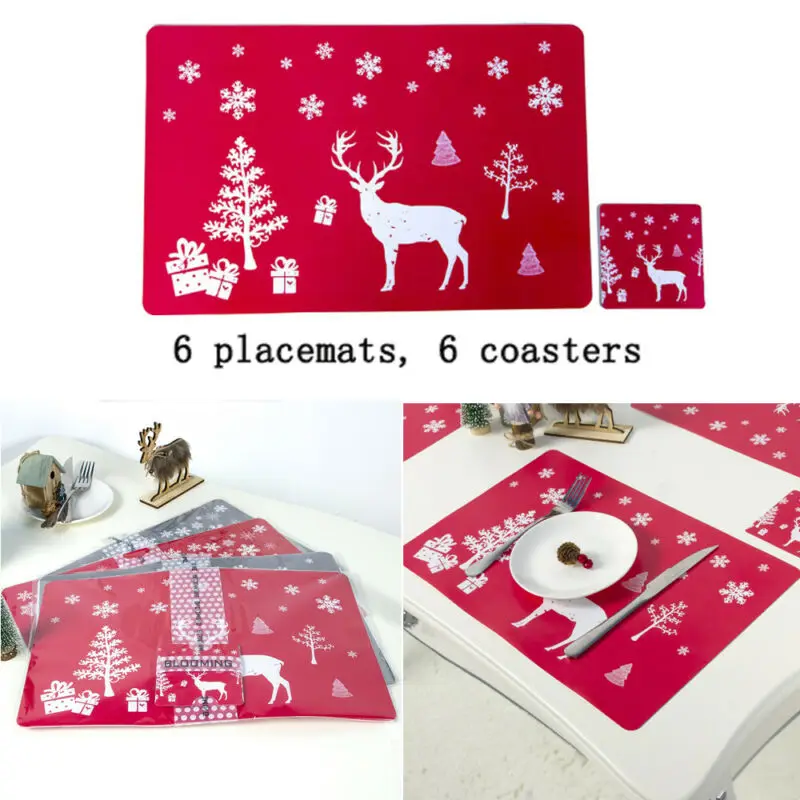 12 шт. Современные рождественские подставки под чашки из ПВХ водонепроницаемые