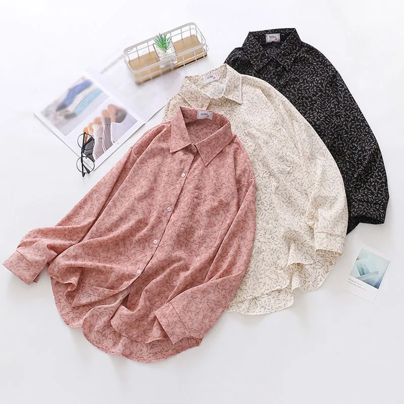 

Autumn Women Floral Shirt Korean Long Sleeve Shirts Women Blouse Elegant Lady Tops
