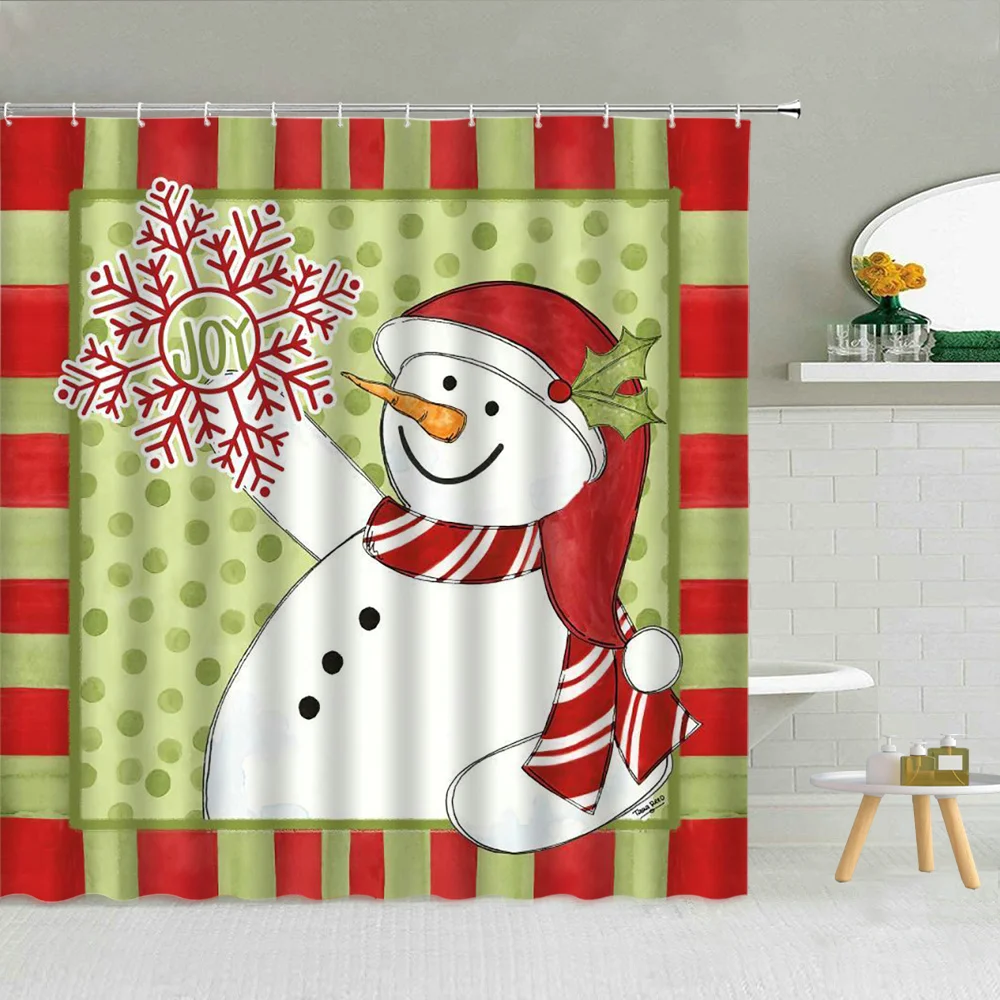 

Merry Christmas Shower Curtain Blue Ribbon Gift Bells Snowflake Santa Snowman Bathroom Curtain Bathtub Partition Home Decor