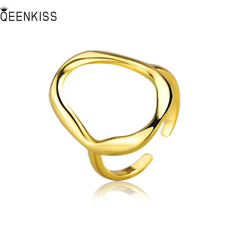

QEENKISS RG6292 2022 Fine Jewelry Wholesale Fashion Woman Girl Birthday Wedding Gift Irregular 18KT Gold White Gold Open Ring
