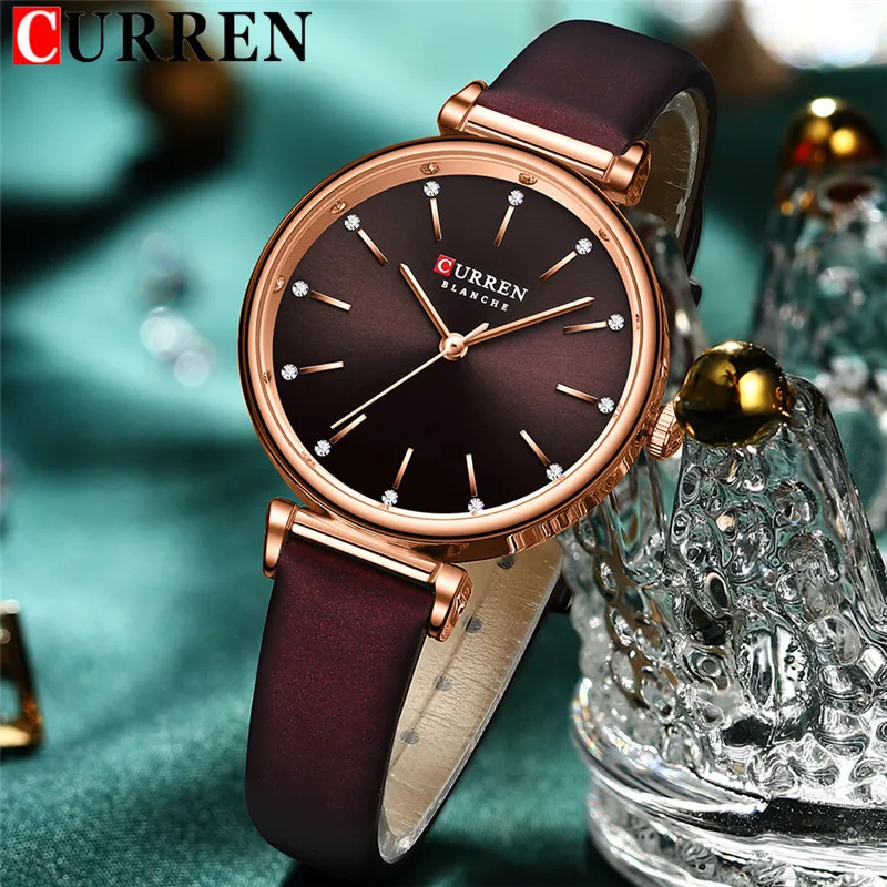 

CURREN Women Watch Top Brand Luxury Female Waterproof Clock Genuine Leather Bracelet Fashion Simple Ladies Wristwatch Gift 9081