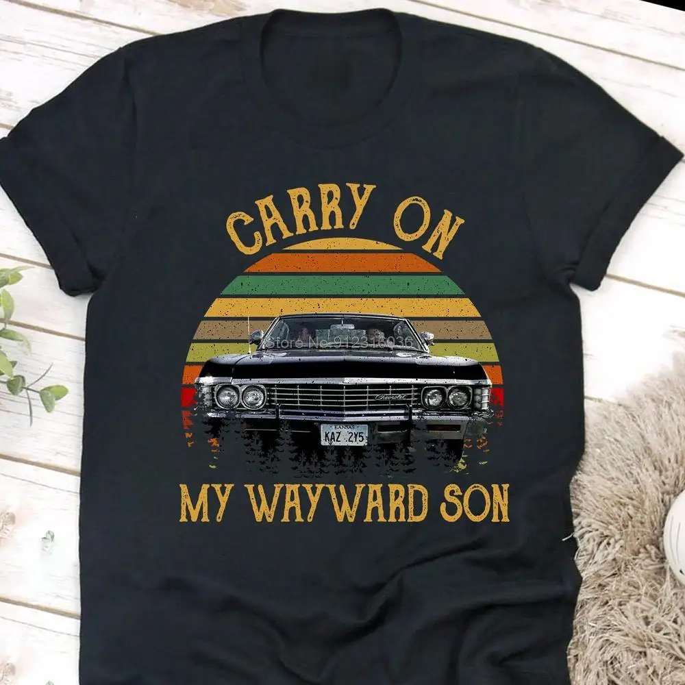Vintage Carry On My Wayward Son Shirt Supernatural Tee Dean Sam Winchester T shirt Retro Sunset Funny Gift For Men Women