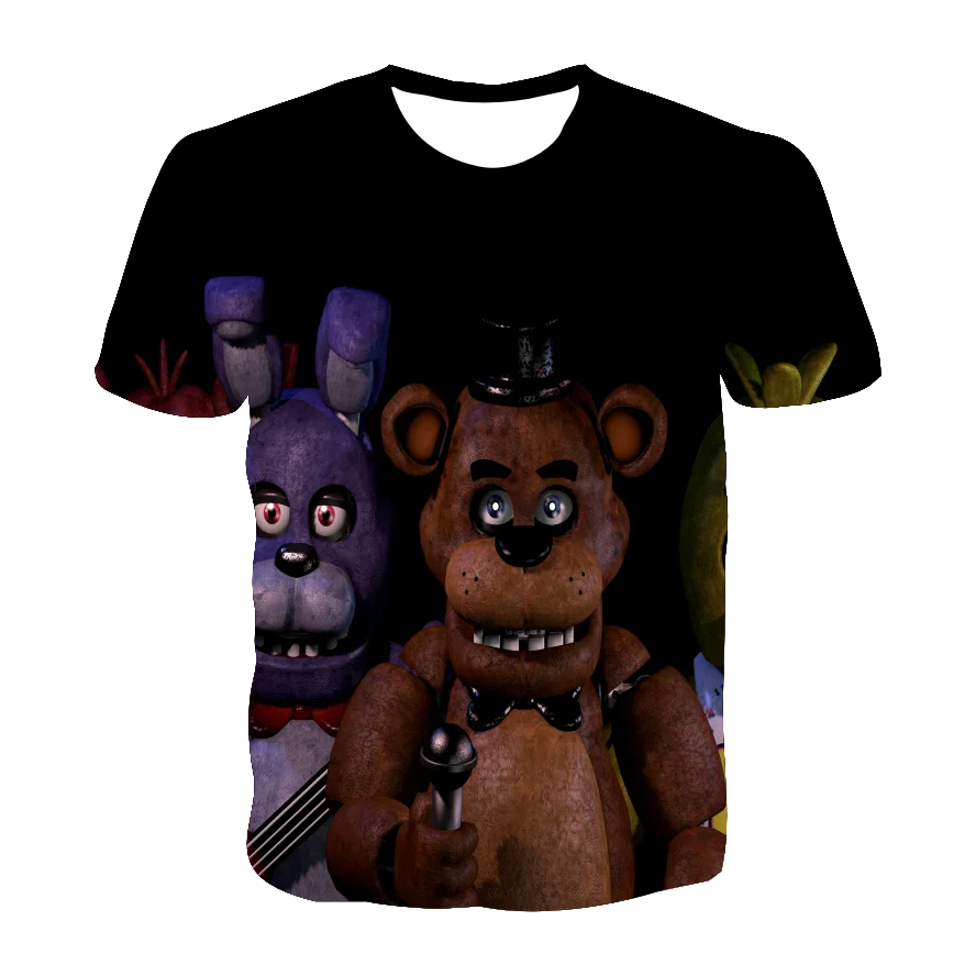 

2021 Summer Teddy Bear Five Nights 3D Printed T-shirt Baby Boy Girl Funny Casual Creative T-shirt FNAF 4-14T Children's Clothing