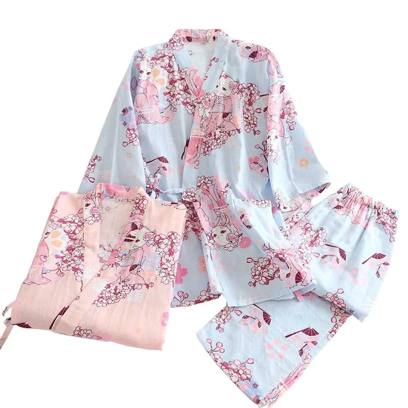 Женский пижамный комплект Kinomo с милым принтом кошки комфортная газовая