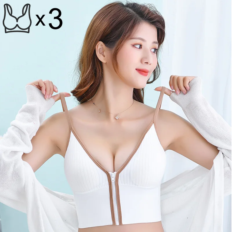 

3pcs/lot Crop Top Sexy Tops Women's Underwear Push Up Corset Front Zipper Seamless Lingerie Camisoles Female Sports Tank Top