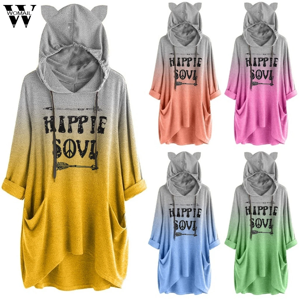 Womail свитшоты свободные женские с буквенным принтом градиентная Толстовка С