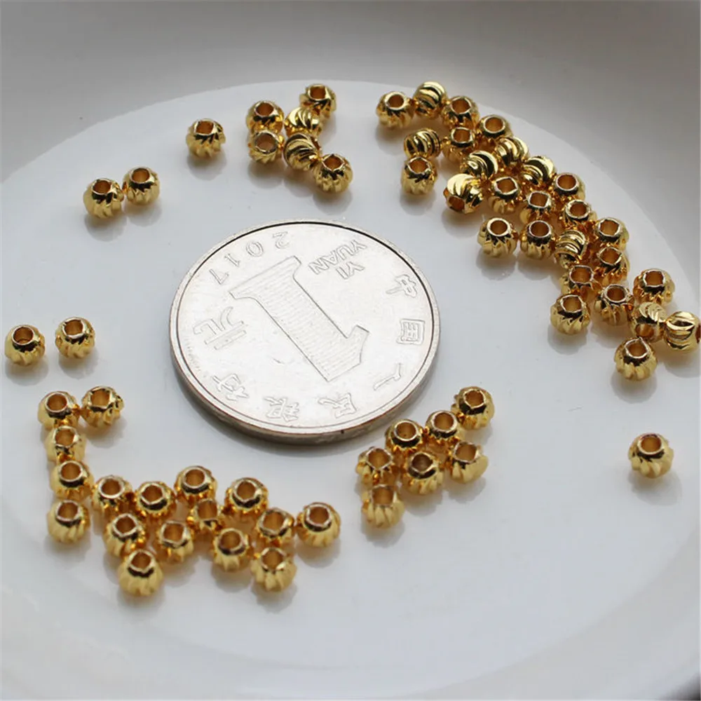 

18K gold color watermelon bead necklace hand string DIY accessories material beads 3/4mm gold beads