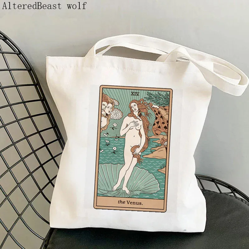 

Women Shopper bag The Venus Tarot Tarot Printed Bag Harajuku Shopping Canvas Shopper Bag girl handbag Tote Shoulder Lady Bag