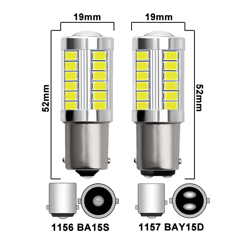 2 шт. P21W светодиодный 1156 BA15S PY21W BAU15S 1157 BAY15D P21/5 Вт 33SMD лампы T20 7443 W21/5 светодиодные для