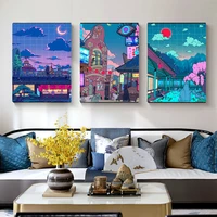 canvas wall art cartoon view street painting night tree cute poster and print decor modular picture for bedroom home decoration