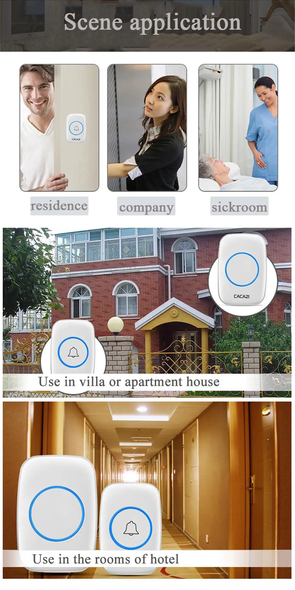 Беспроводной дверной звонок автономный без батареек с 38 колокольчиками