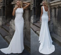 new mermaid wedding dresses 2021 soft satin appliques lace beach bride party gowns sexy back vestidos mariee