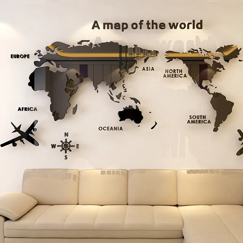 

World Map Acrylic Wall Sticker 3D Solid Crystal Bedroom Wall With Living Room Classroom Stickers Office Decoration