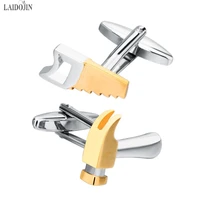 laidojin novelty saws hammer cufflinks for mens shirt cuff bottons high quality gold color tool cufflinks fashion brand jewelry