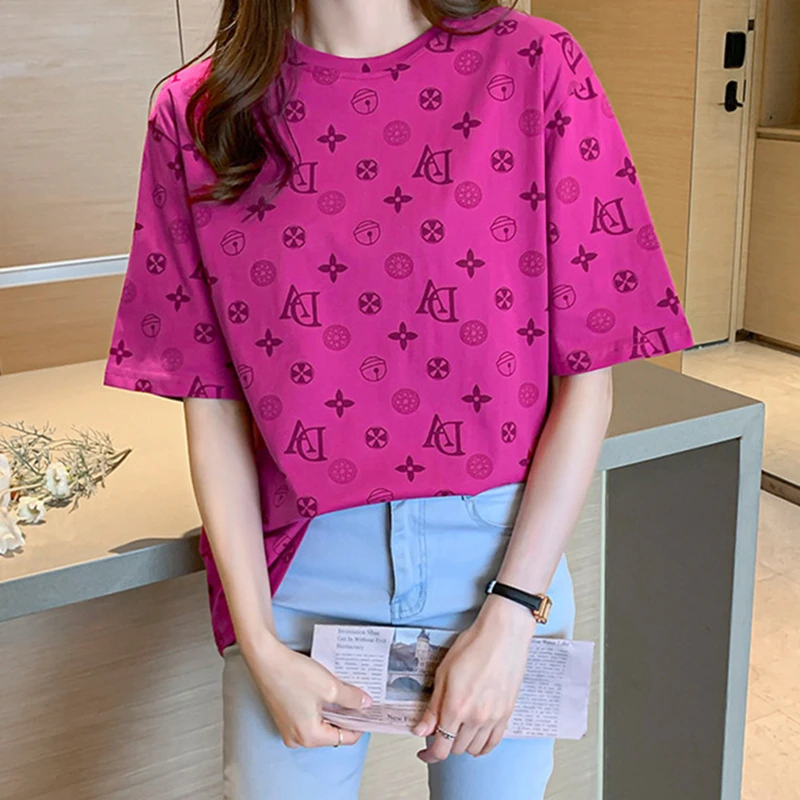 

Women Summer Casual Loose Cotton T Shirt Plus Size O Neck Short Sleeve Letter Print Tees Ladies Tops Harajuku Womens Clothing
