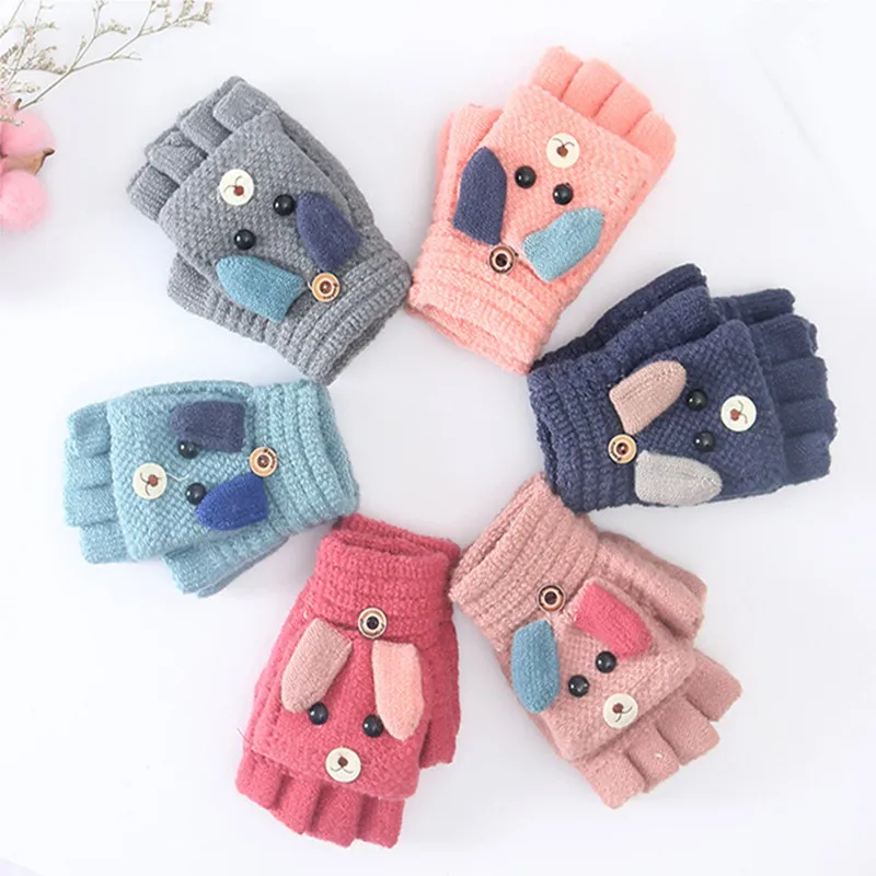 Новые детские перчатки с милым медведем из мультфильма для детей 6-13 лет, зимние вязаные шерстяные варежки для новорожденных, бархатные толстые Детские теплые перчатки