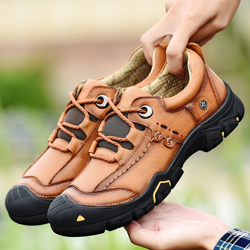 Men's Hiking Shoes Tactical Boots Genuine Leather Men Sport Outdoor Breathable Sneaker Mountain Hunting | Спорт и развлечения