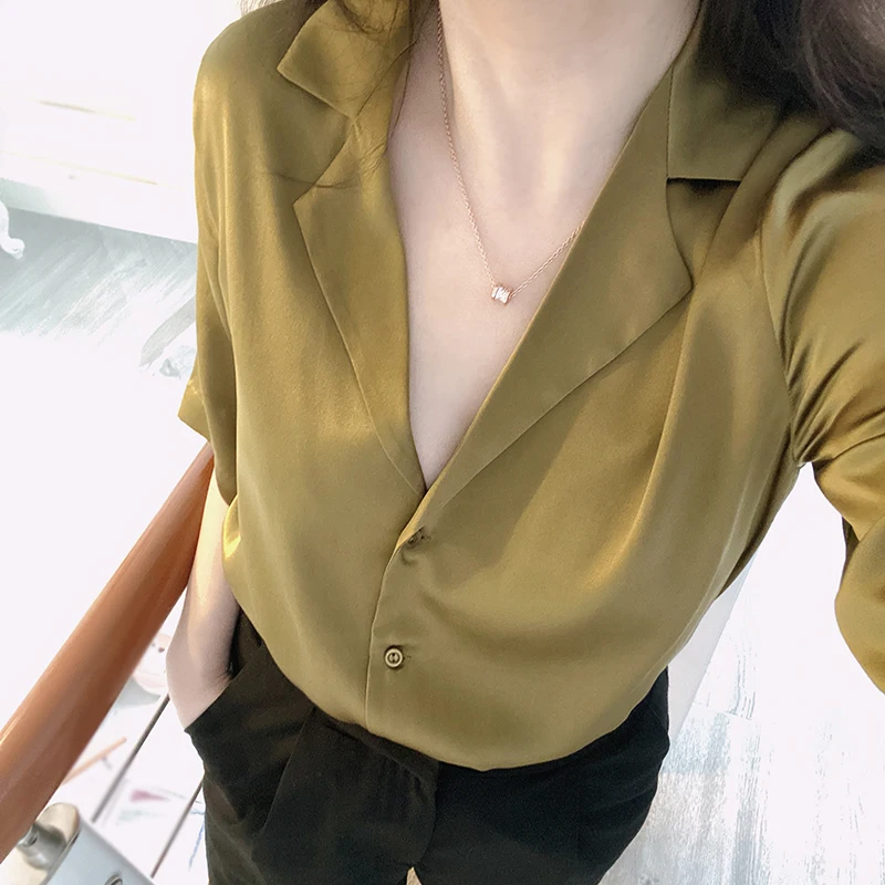 Рубашка Женская атласная модная брендовая роскошная винтажная свободная тонкая